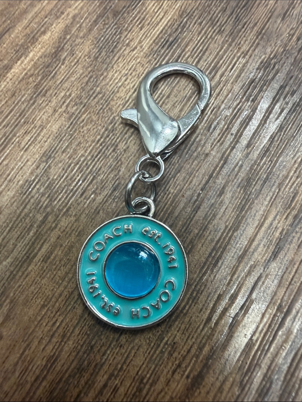 COACH Turquoise Circle Charm Key Clip with Silver Hardware